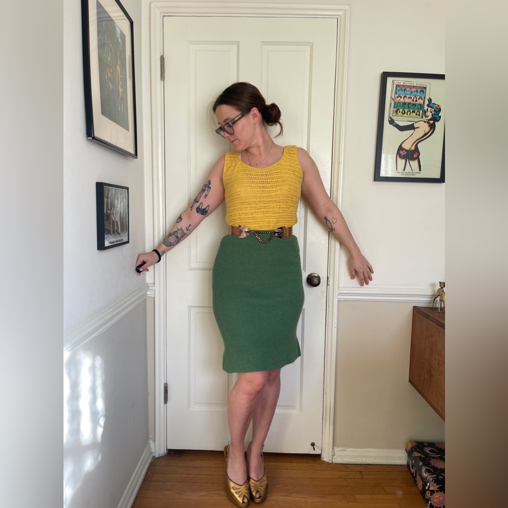 50s Vintage Jantzen Green Knit Skirt - Picture 1 of 10